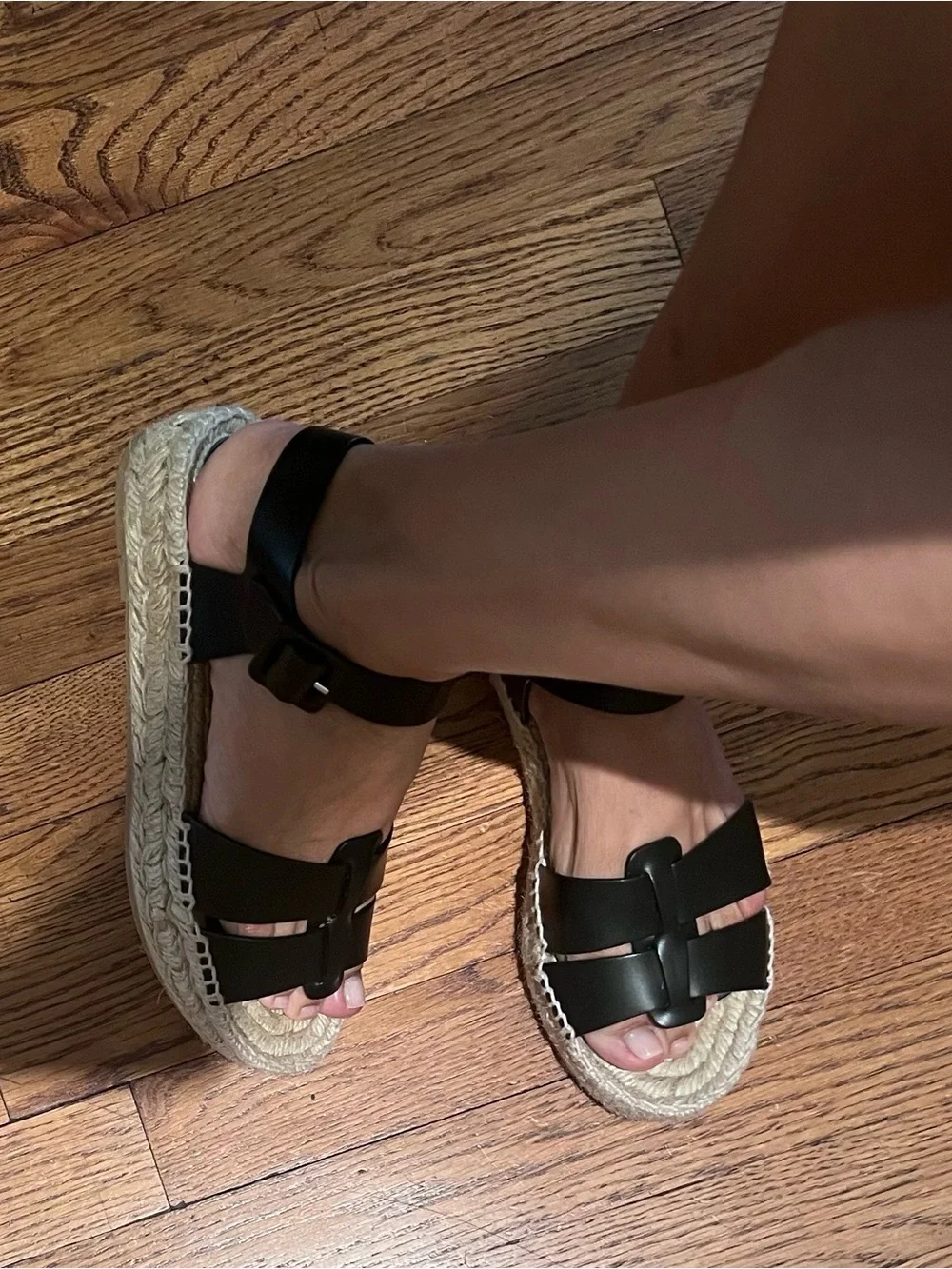 Paloma Barceló Black Leather Espadrille Platform Sandals